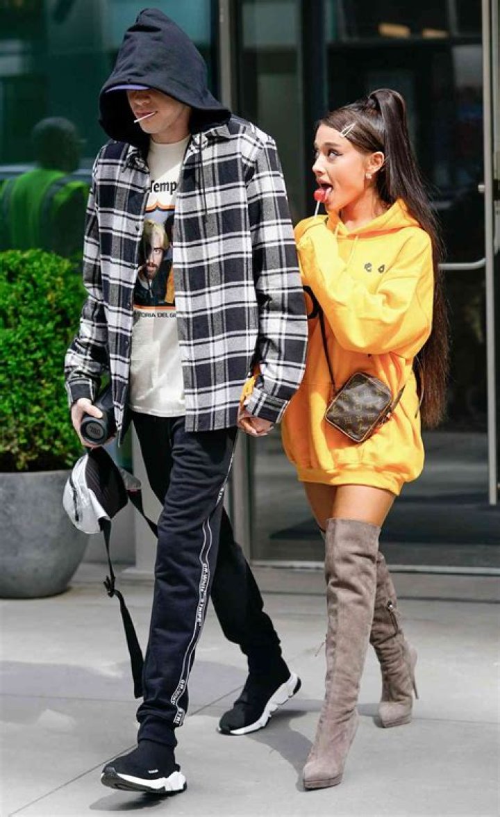 Ariana Grande and Pete Davidson look striking as they step out for concert in Brooklyn. 12 Jul 2018 Pictured: Ariana Grande and Pete Davidson. Photo credit: PC / MEGA TheMegaAgency.com +1 888 505 6342 (Mega Agency TagID: MEGA251293_001.jpg) [Photo via Mega Agency]