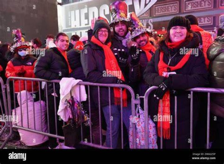 Revelers wait for the ball to drop on New Year's Eve in Times Square in New York City on Saturday, December 31, 2022. New Years Eve in Times Square, New York, United States - 31 Dec 2022
