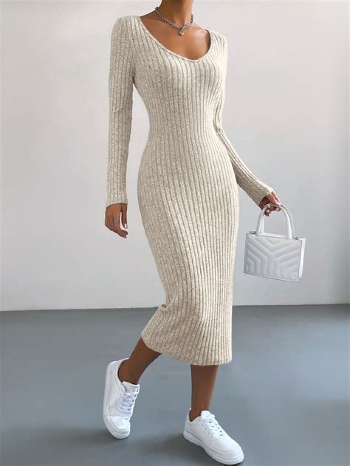 Ribbed Long Sleeve Bodycon Sweater Dress